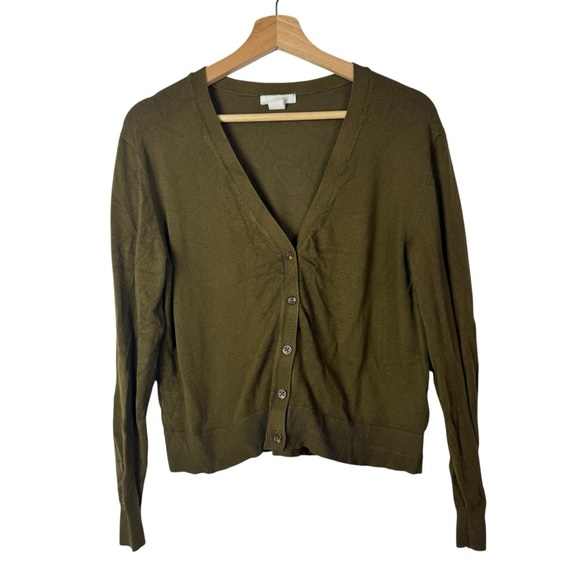 H&M Sweaters - H&M Basic Olive Green V-Neck Cardigan Sweater M